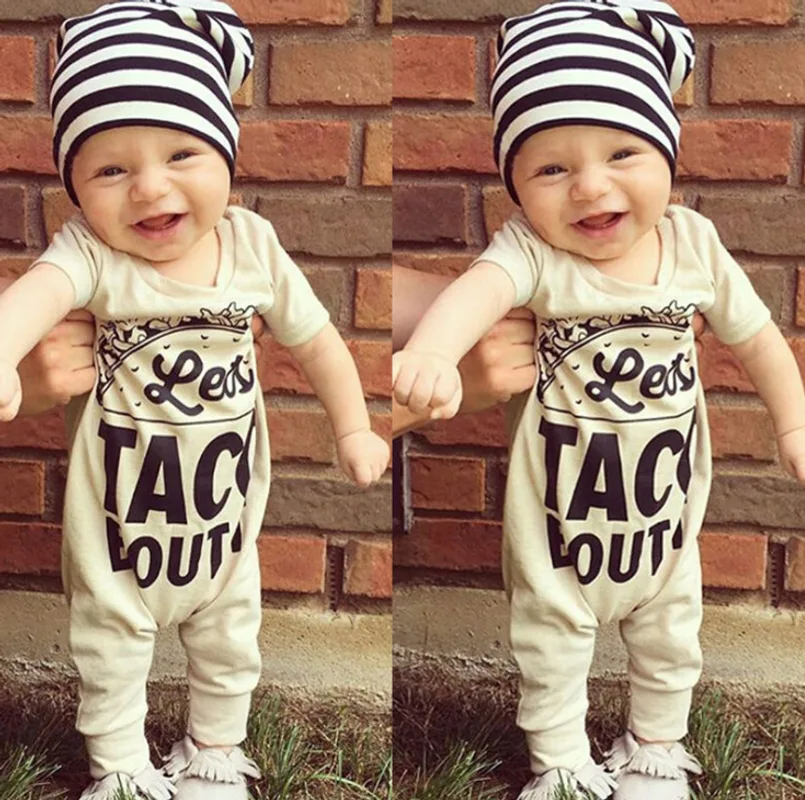 Newborn Baby Boy Girls Clothes Hamburg Letters Short Sleeves Romper Jumpsuit Outfits 0-18M