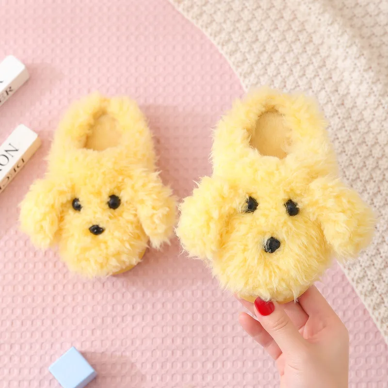 Children'S Cotton Slippers Girls' Indoor Home Shoes Cute Teddy Dog Fur Slippers Children'S Baby Slippers
