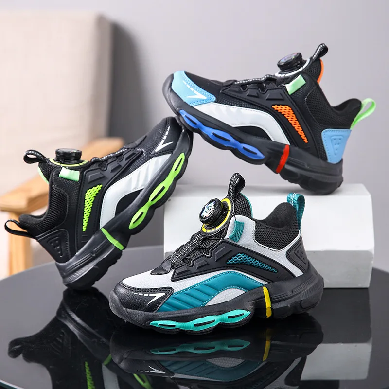 Autumn And Winter Non-slip Outdoor New Rotating Buckle Children's Waterproof Leather Basketball Shoes
