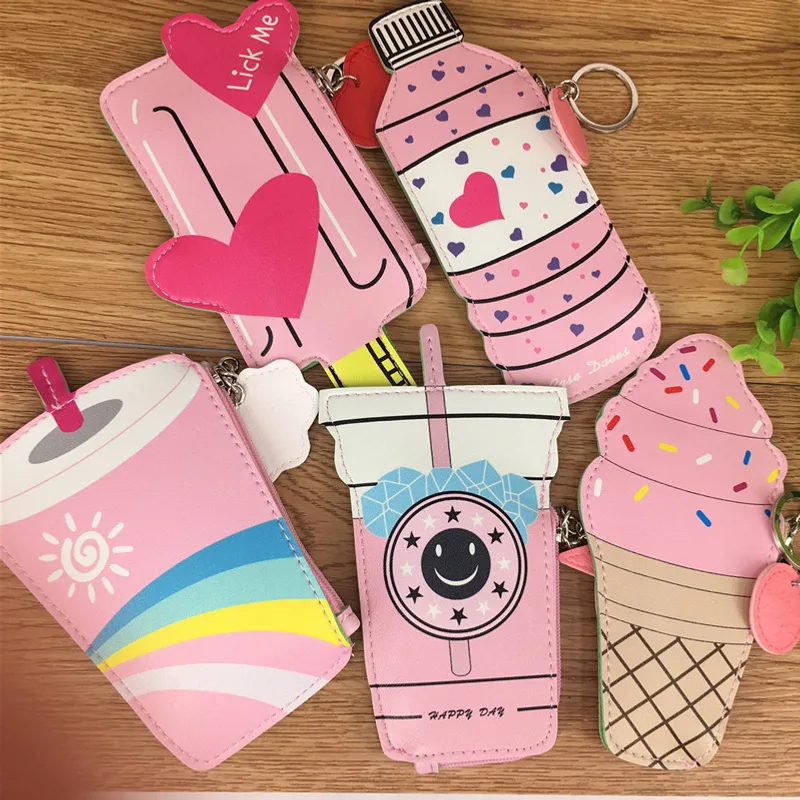Korea creative drinks ice cream Mini Purse children coin Keychain small bag