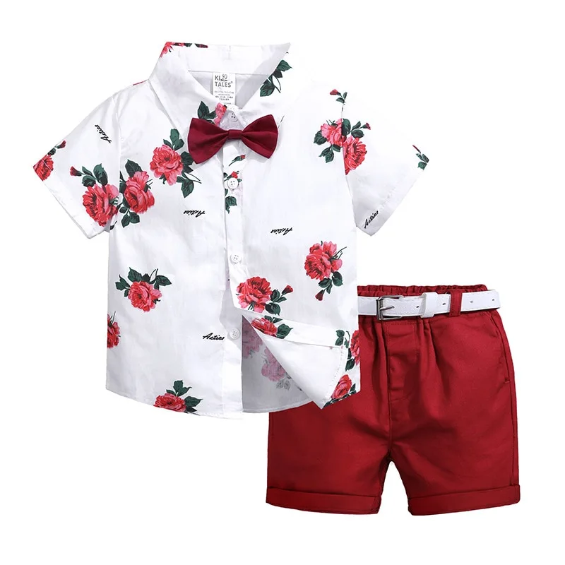 2pcs Summer Baby Set Flower Short Sleeve Polo Shirt With Red Shorts School Clothes For Children China
