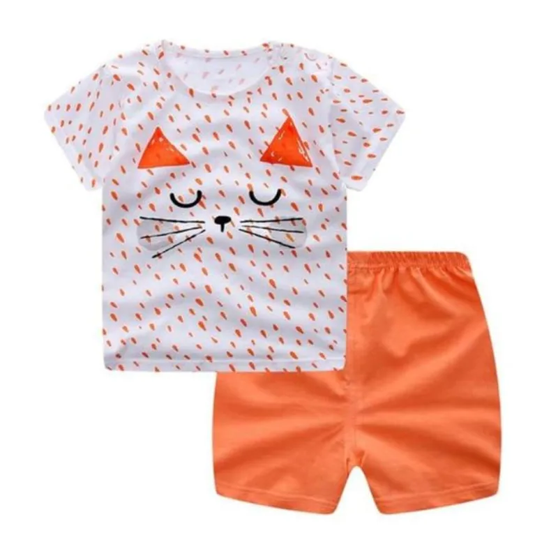 New children's summer children's clothing short-sleeved suit cotton boy girls small children cartoon summer two-piece