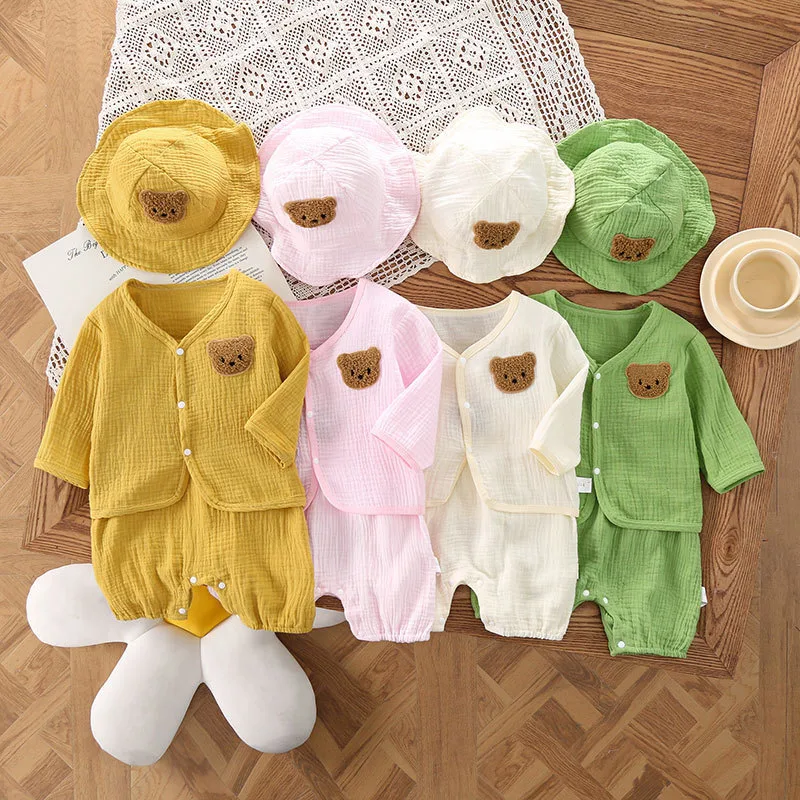 Baby Summer Wear Gauze Suspender Pants Thin Hooded