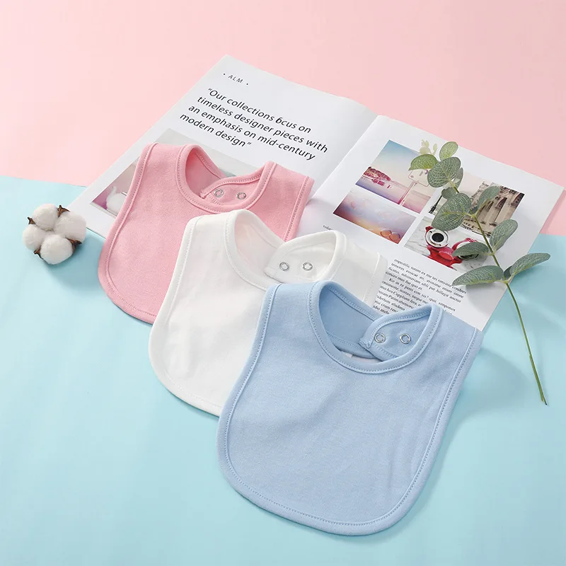Baby Products Cotton Solid Color Bib With Hidden Buckle Saliva Towel Multi-color Optional