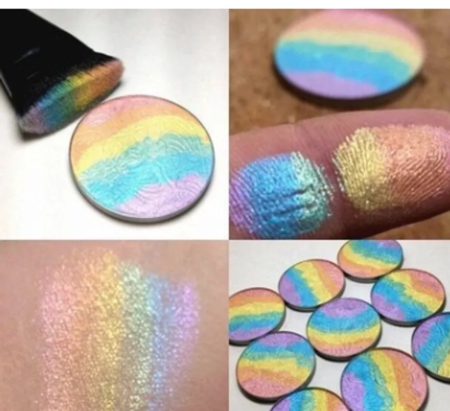 Rainbow highlights baking powder with colorful eye shadow and blush