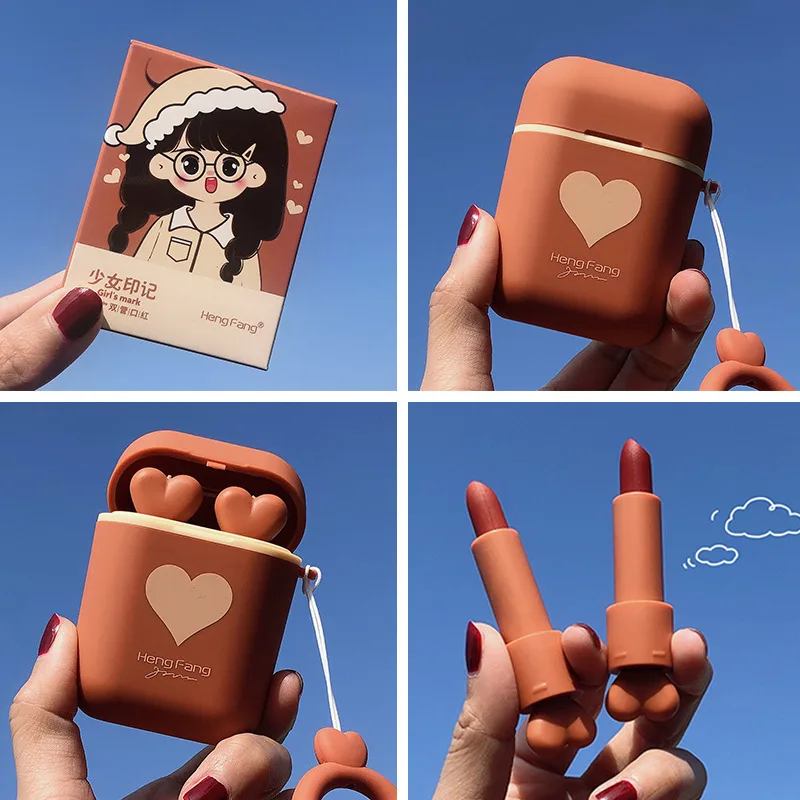 Double Tube Velvet Lipstick Matte Earphone Storage Box Portable