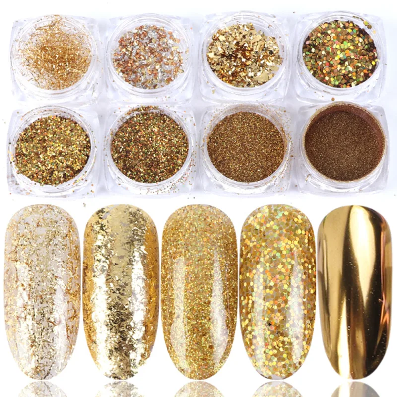 8 Box Mix Glitter Nail Art Powder Flakes Set