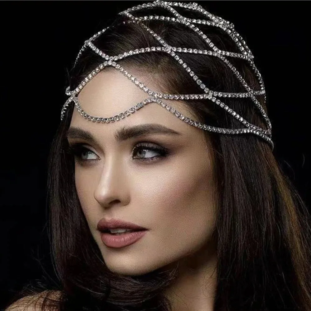 European And American Rhinestone Accessories Fringed Mesh Headdress