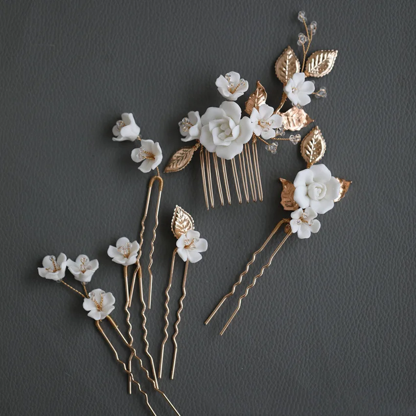 Handmade Beaded Ceramic Flower Hair Accessories