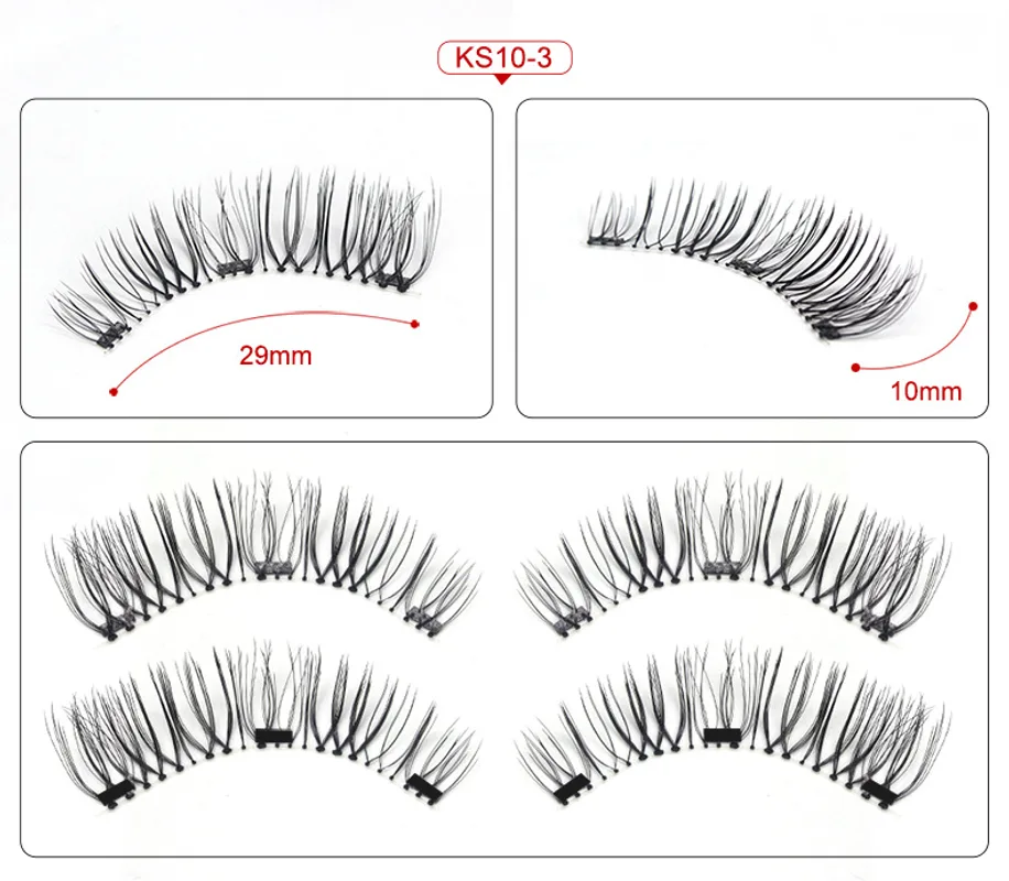 Three Magnetic Glue-Free Magnetic Eyelashes Small Round Box Magnet False Eyelashes