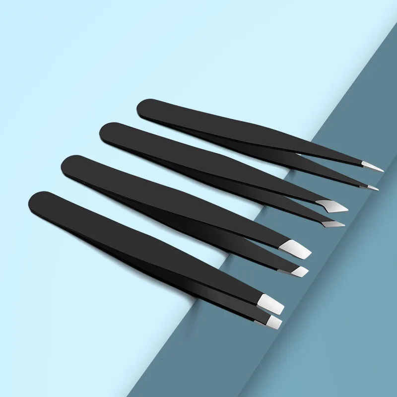 Stainless Steel Eyebrow Tweezers Black Flat Hairs Puller Beauty Makeup Tool
