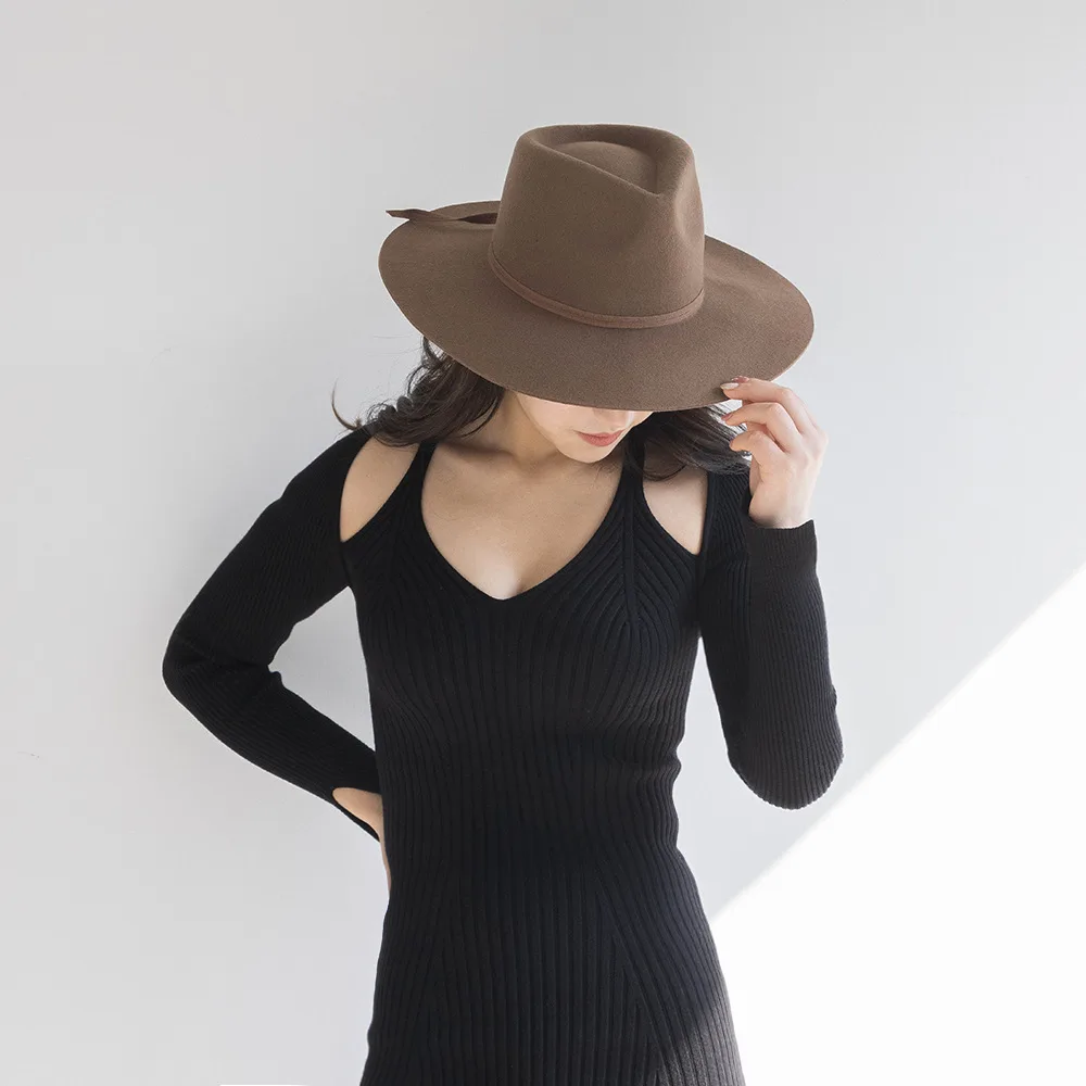 Ribbon Bow Fashion Casual Crown Top Wool Jazz Hat