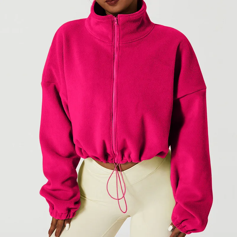 Winter Fleece-lined Thickened Sports Jacket Women's Olympic Grain Fleece Collar Top Loose Sweatshirt Outdoor Fitness Casual Jacket