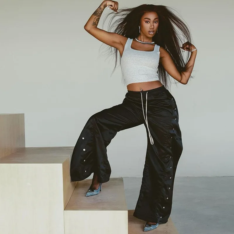 High Waist Breathable Breasted Loose Cargo Pants