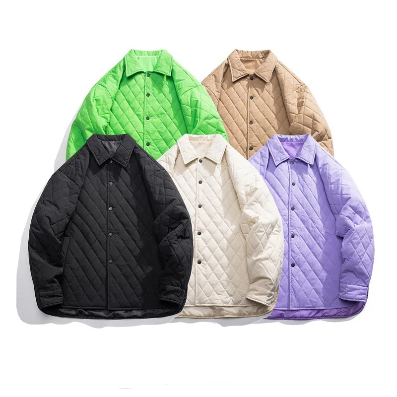 Men's Solid Color Diamond Lattice Thin Cotton Coat