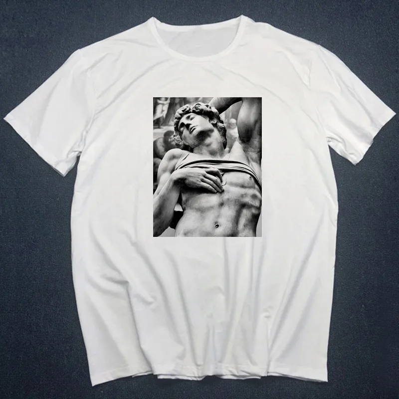 Personality Funny Statue Print Western Style T-Shirt Short Sleeve Round Neck