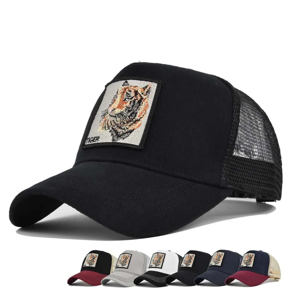 Tiger Embroidered Baseball Tongue Mesh FittedCurved Brim Sun Hat