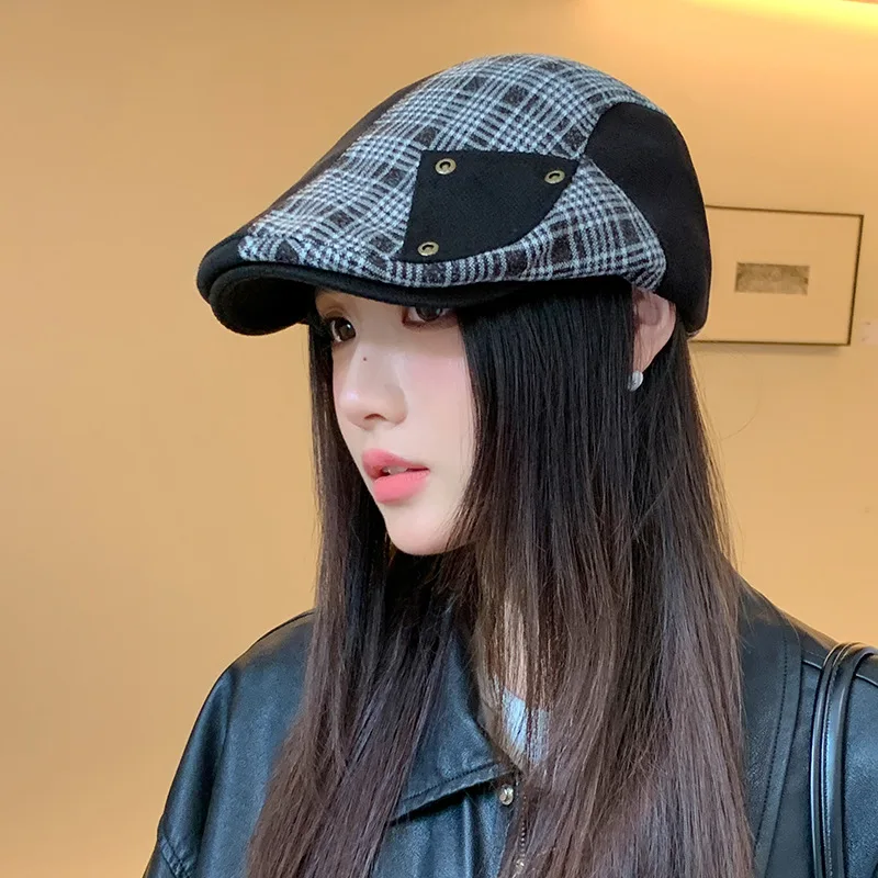 British Retro Plaid Stitching Advance Hats Make Your Face Look Smaller