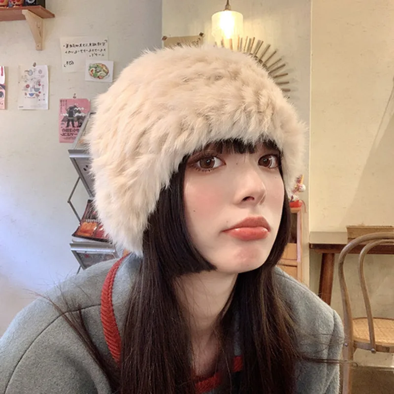 Thickened Warm Real Rabbit Plush Fur Integrated Knitted Hat