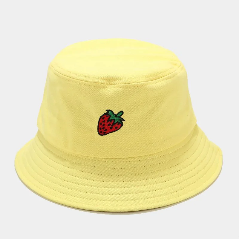 Ins New Fruit Pattern Embroidery Fisherman Hat Female Summer Outdoor Wild Sun Hat Couple Simple Basin Hat Tide