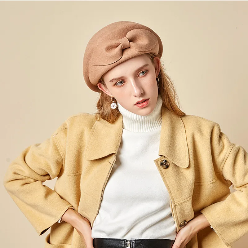 Women's Fashion Vintage Bow Wool Beret Hat