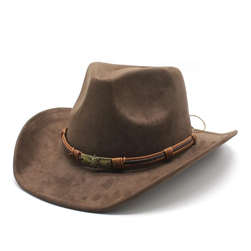 Suede Curling Western Cowboy Hat Ethnic Style Top Hat