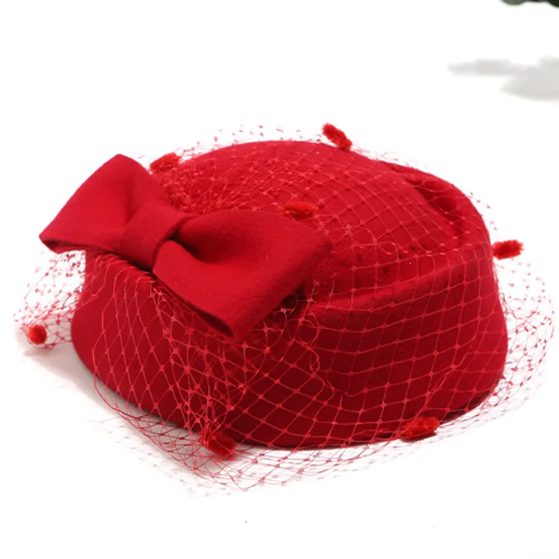 Bow net yarn lace woolen hat