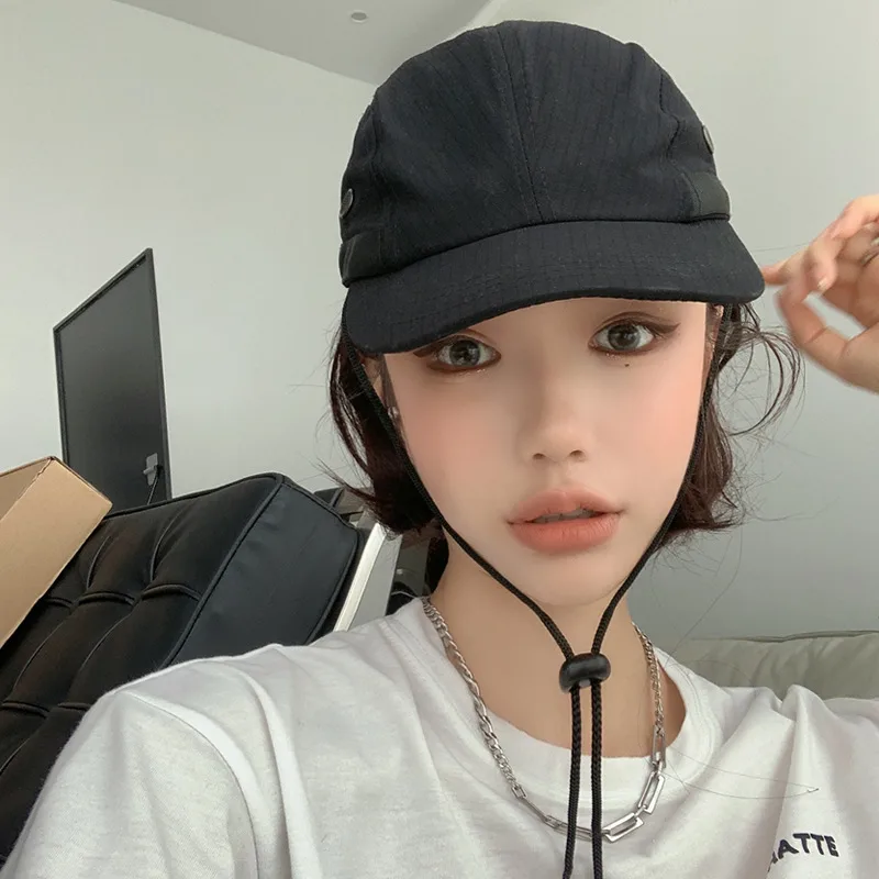 Women's Sunscreen Shade Black Drawstring Baseball Hat