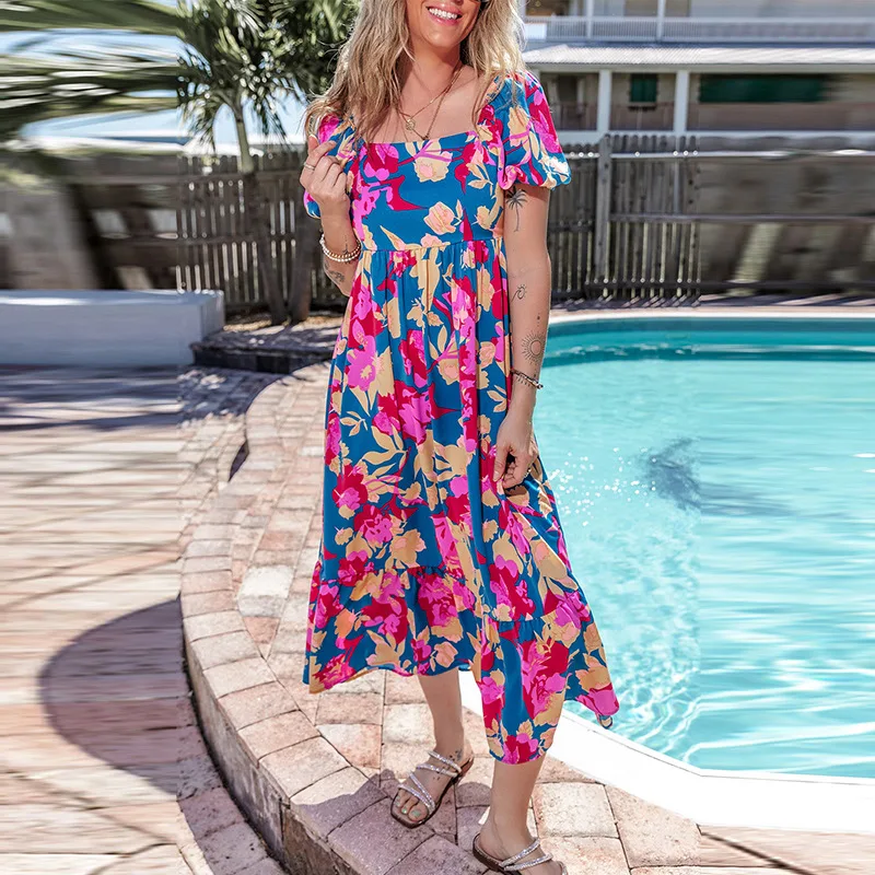 Floral Print Short Sleeve Dress Women