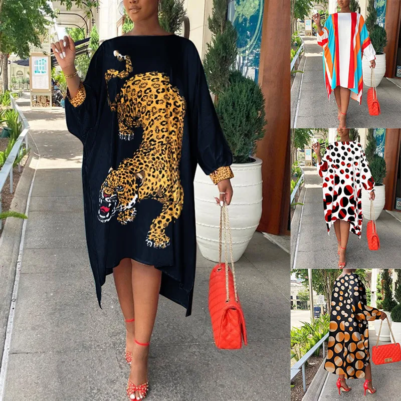 New Line Neck Polka Dot Print Dolman Sleeve Skirt