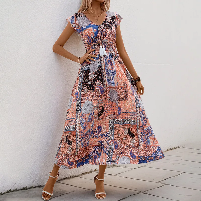 European And American Summer A Swing Printed Dress