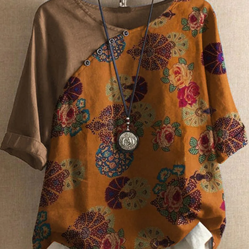 Women's O-neck Short Sleeve Floral Print T-shirt
