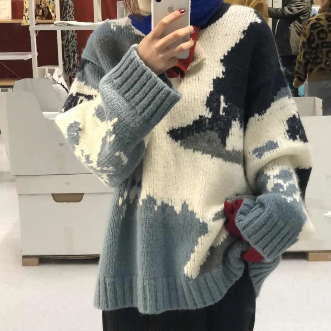 Outer Wear Loose Knit Sweater Women's Lazy Style