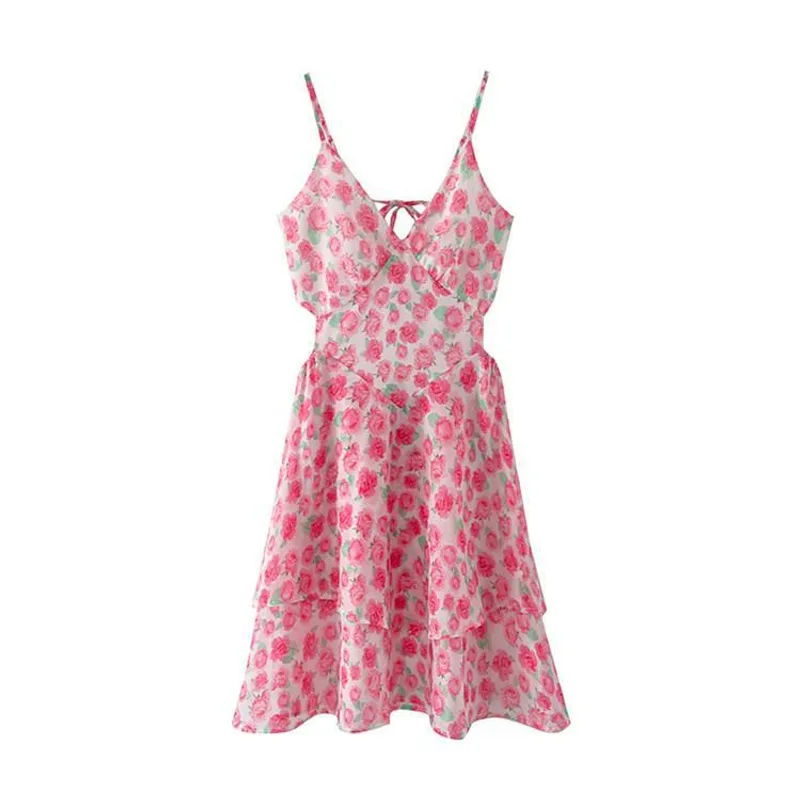 Women's Fashion Casual Multi-layer Back Lace-up Cross Strap Dress