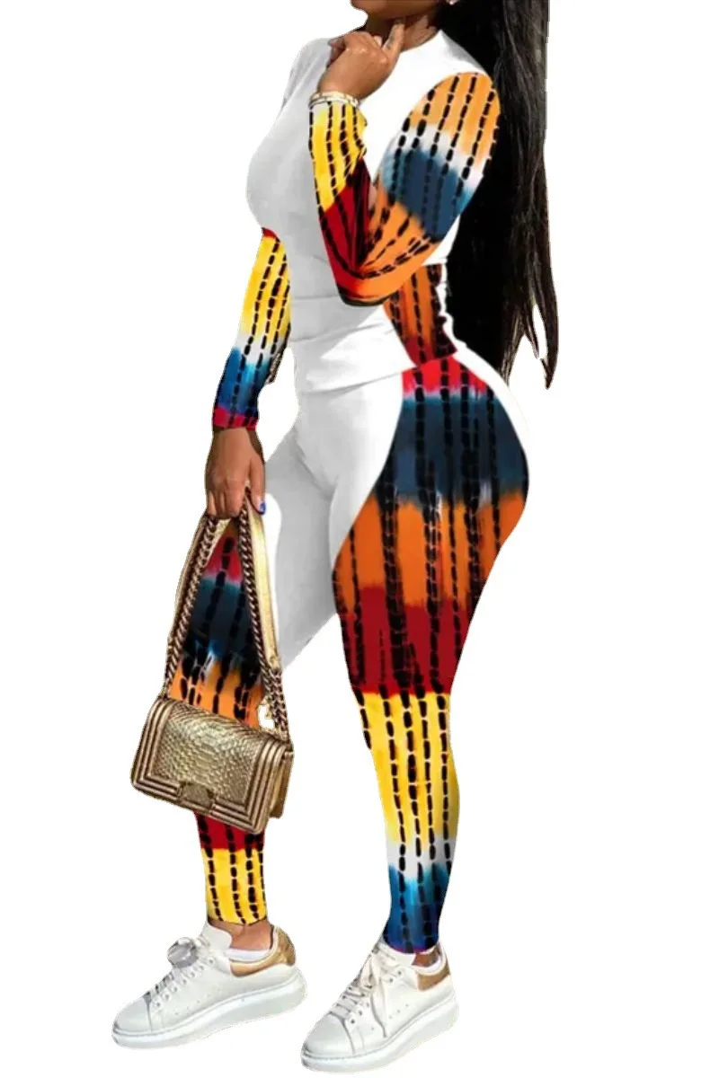 Positioning Printed Long-sleeved Trousers European And American Plus Size Two-piece Suit