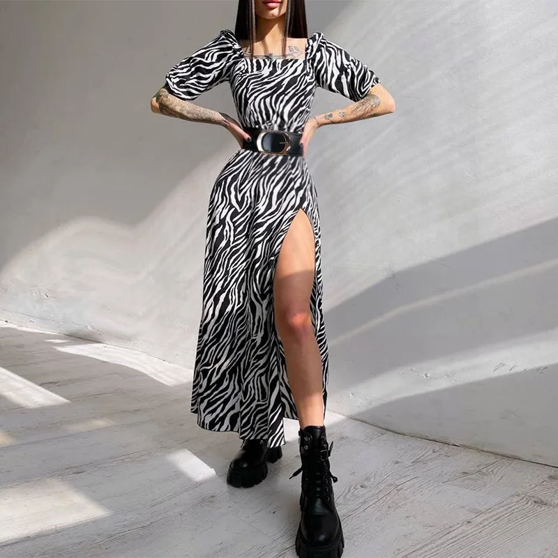 Women's Split Zebra Print Dress