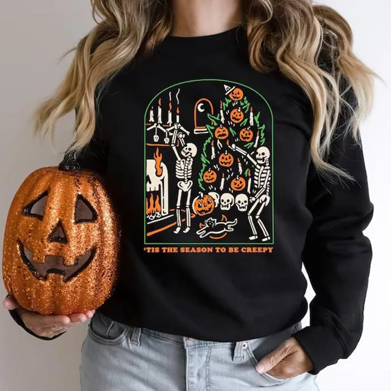 Tis The Season To Be Creepy Halloween Sweatshirt Funny Ha Llo
