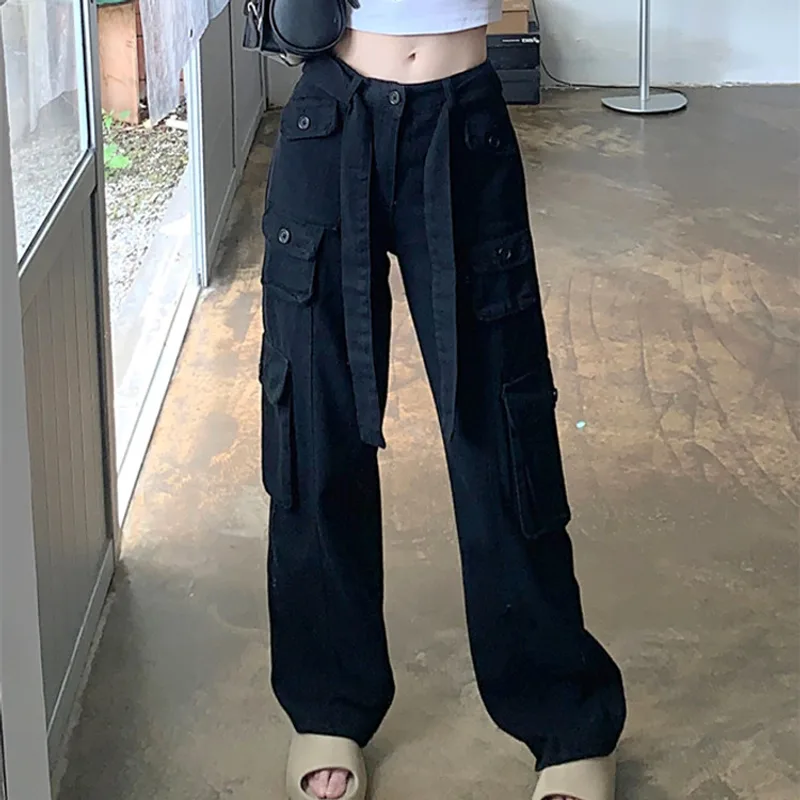 Women's High Waist Straight Pants Workwear Black Slim