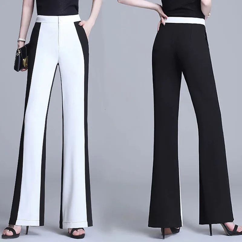 Women's Casual High-waist Chiffon Black And White Stitching Straight-leg Trousers