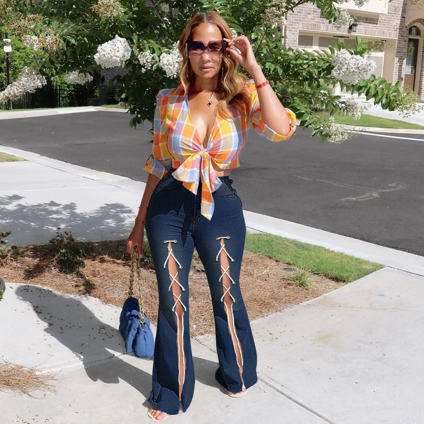 High Waist Slim Fit Denim Bootleg Pants