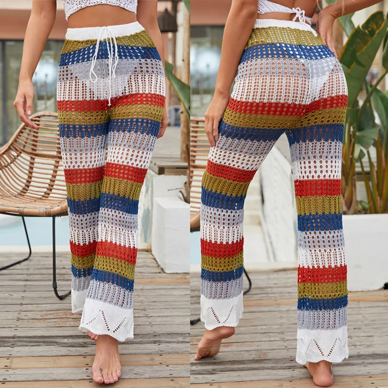 Casual Color Sunscreen Cutout Elastic Knit Trousers
