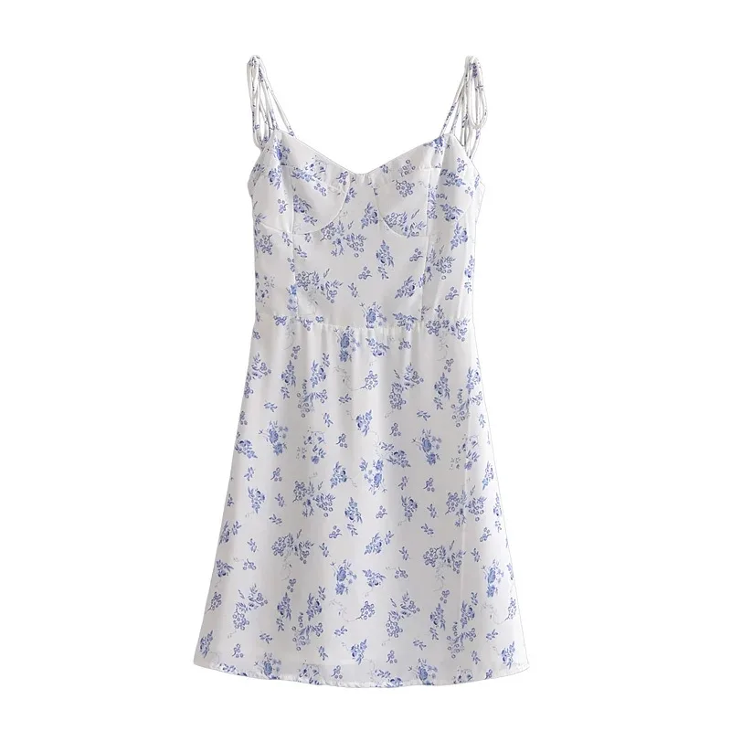 Retro Pastoral Floral Print Waist Strap Dress