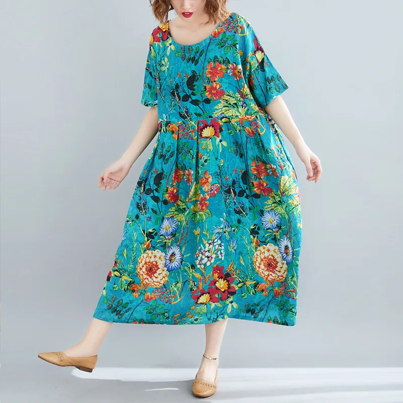 Literary Style Plus Size Loose Slim Dress