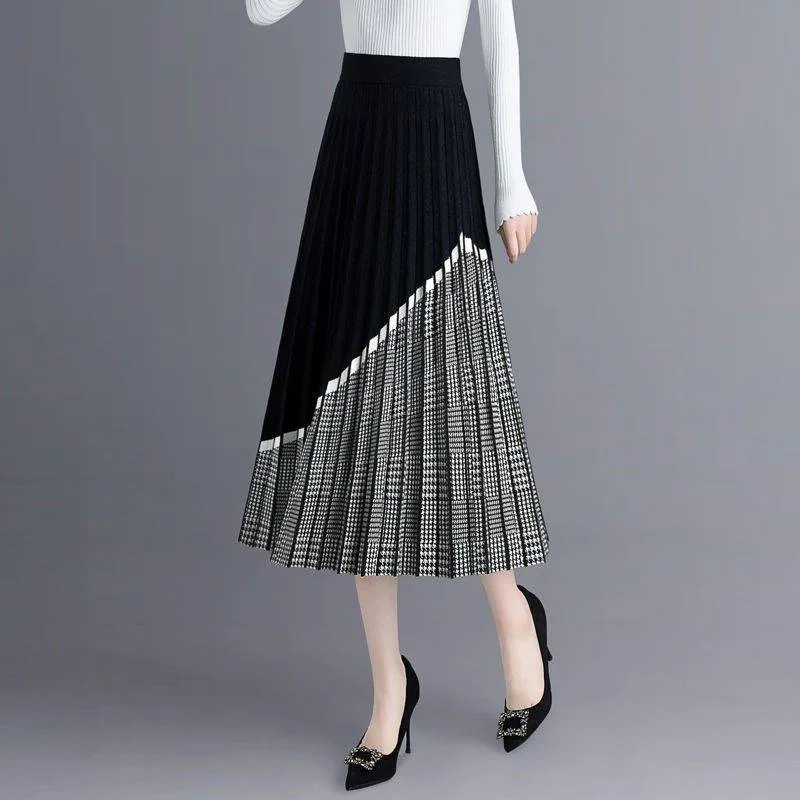 Women's Fashion High Waist Mid Length Knitted Skirt