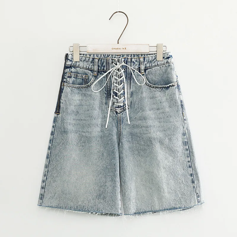 Women's high waist strap denim shorts