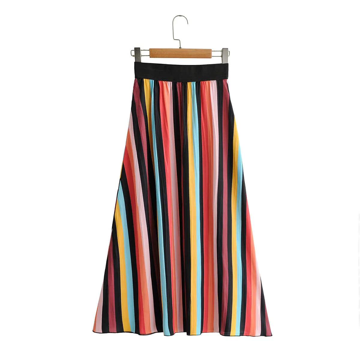 Pleated Skirt With Colorful Stripes And Big Hem Skirt