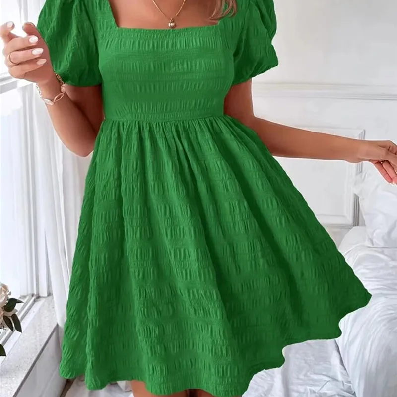 Women's Square Neck Slim Fit Fashion Short Sleeve Dress