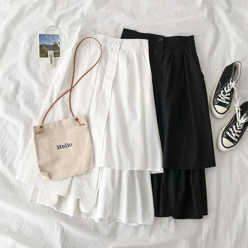 Solid color A-line high waist skirt