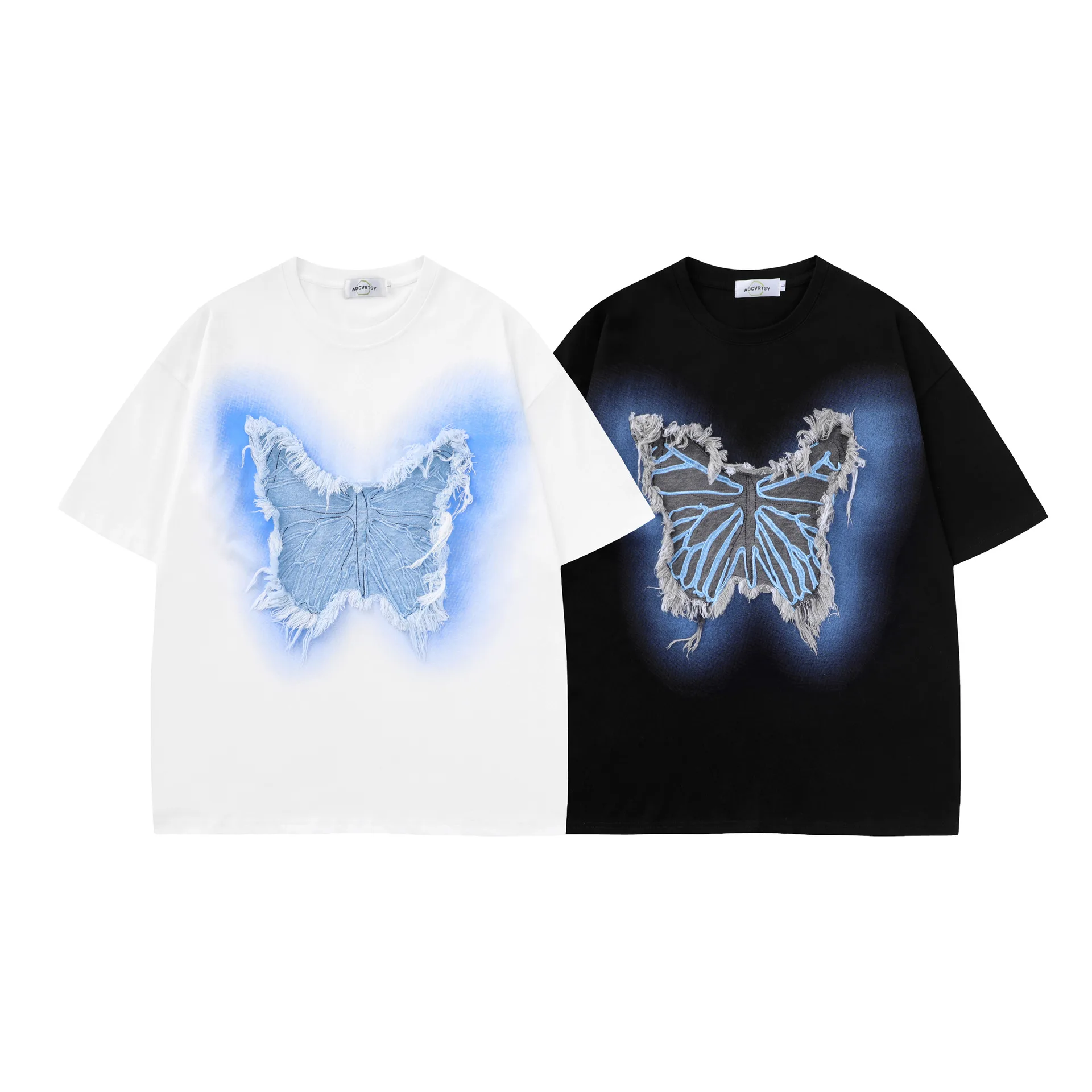 American Street Raw Butterfly Patch Short-sleeved T-shirt For Men And Women