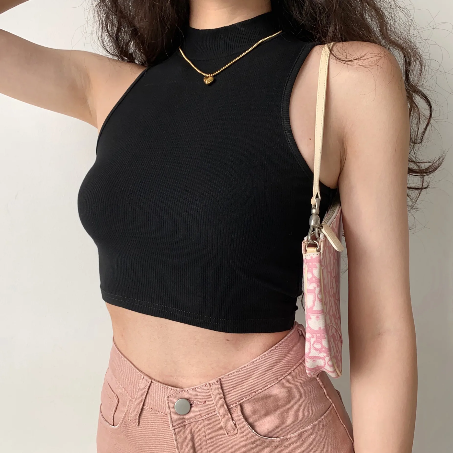 Women's Retro Half Turtleneck Sleeveless Ribbed Vest